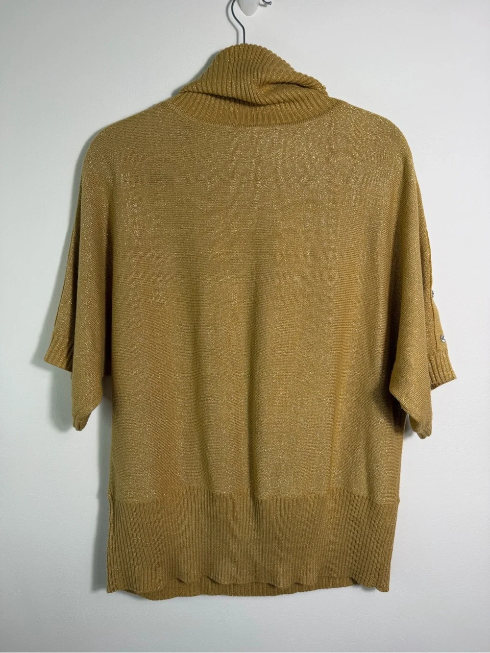 Evan-Picone Cowl Neck Short Sleeve Sweater Embellished Sleeves sparkle Gold XL